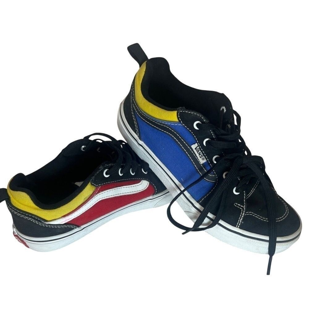 Vans Off The Wall Red Blue‎ Yellow Color Block Youth Canvas Black Lace Up Size 5